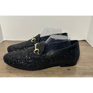 Walk London Mens 8 Black Glitter Loafers Slip On Horsebit Buckle Dress Shoes‎